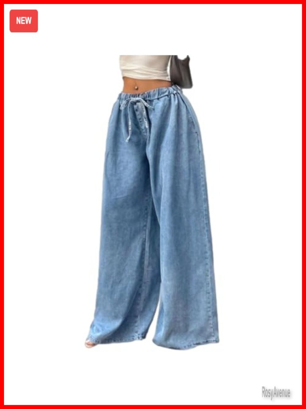 Women's Baggy Wide Leg High Waisted Stretchy Drawstring Jeans